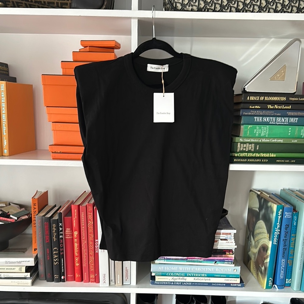 The Frankie Shop Black Sleeveless Padded Shoulder Top